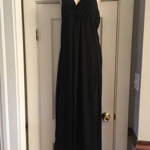 Black full length dress with pants underneath show